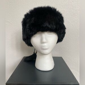 Paul Leinburd Elegant Black Real Ranbit Fur Head Wrap OS